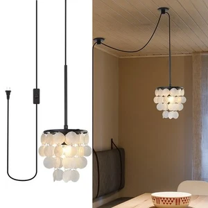 14.76ft Capiz Shell Pendant Light Fixture, 7.87” 1-Light Plug in Shell Black ... - Picture 1 of 7