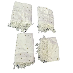 Sciarpa Lancio Frange Stelle Oro Cotone Bianco Ospite Vacanze Matrimonio (4) ~38"x36" - Foto 1 di 12