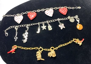3 Charm Bracelets basketball birds hearts butterfly beaver and more - Picture 1 of 2