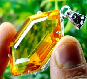 Grande Citrino Giallo 93,9 Ct. Ciondolo in argento sterling 925 taglio fantasia regalo 4 donne - Foto 1 di 9