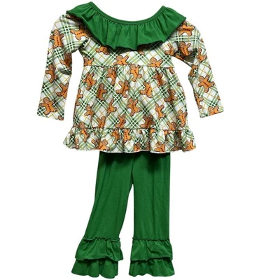 Conjunto de leggings con volantes túnica lazo verde hombre pan de jengibre para niña 2T Foto 1 de 4