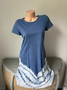 Pure Jill Indigo T shirt Dress XS Tie Dye Denim Chambray Beach Coastal Boho Blue - Picture 1 of 9
