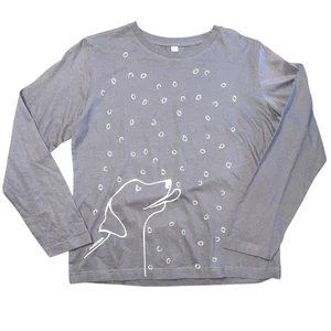 Marushka Dog Catching Snowflakes Gray Long Sleeve T-Shirt size Large - Picture 1 of 5