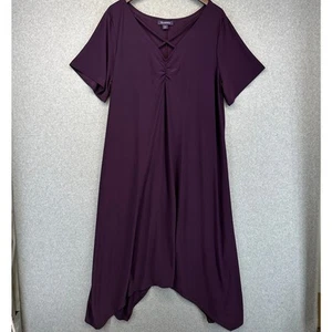 Roamans Handkerchief-Hem Maxi Dress Women Size 22/24 1X Purple Crisscross V-neck - Picture 1 of 10
