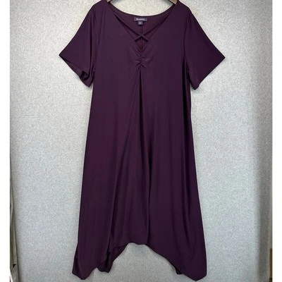 Roamans Handkerchief-Hem Maxi Dress Women Size 22/24 1X Purple Crisscross V-neck - Image 1 of 4