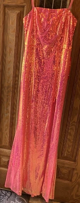 CITY TRIANGLES Sequin Prom Dress Ball Pink Rose Gold Jovani Lulus Iridescent 9 - Image 1 of 4