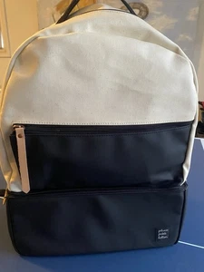 Petunia Pickle Bottom Axis Black-Beige Backpack Diaper Bag (small ink stain top) - Picture 1 of 16