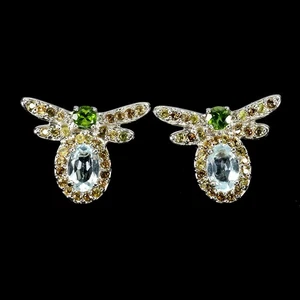 925 Sterling Silver Earrings Oval Sky Blue Topaz 6x4mm Sapphire Gemstone Jewelry - Picture 1 of 13
