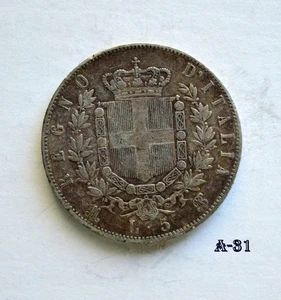 1871 Italy 5 Lire Silver BIG COIN (A-31) FREE SHIPPING - Bild 1 von 2
