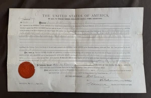 Antik 1875 Land Grant Zertifikat Ulysses S Grant heimlich signiert 16 x 10" - Bild 1 von 11