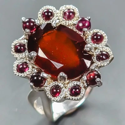 Joia de presente anel de hessonita natural 5 quilates prata esterlina 925 tamanho 8 /R442256 - Imagem 1 de 4