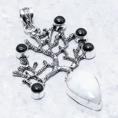 Piedra lunar arco iris, piedra preciosa de ónix 925 colgante de joyería de... - Imagen 1 de 4