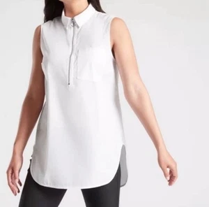 Athleta Women's Uptown Shell White 1/4 Zip Sleeveless Collared Tank Top Shirt XL - Picture 1 of 12