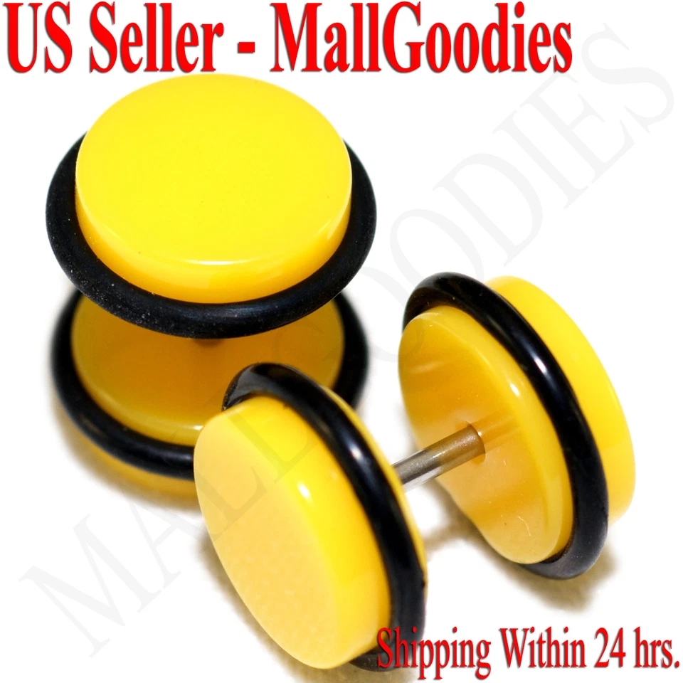 2058 tampões de ouvido falsos amarelos ilusão 16G barra 00G = 10mm - 2 peças - Imagem 1 de 1