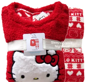 Ladies Teddy Fleece Pyjamas HELLO KITTY Women 6-24 Cosy Winter Nightwear Primark - Picture 1 of 6
