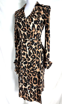 Diane von Furstenberg Vintage Jeanne Leopard Animal Print Silk Wrap Dress Size 4 - Image 1 of 4