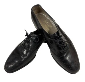 Vtg Florsheim Royal Imperial Mens Dress Shoes Black Leather Wing Tips 8D Italy - Picture 1 of 11