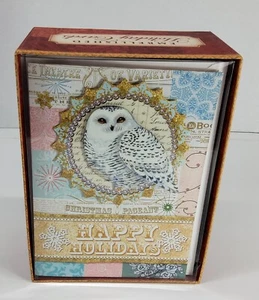 PUNCH STUDIO EMBELLISHED 3-D OWL HAPPY HOLIDAYS CARDS BOX OF 12 #94978 - Picture 1 of 8