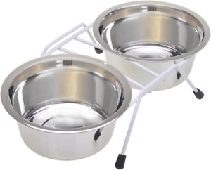 Pets Raised Double Dish Dog Feeder with Wire Rack and (2) 16 Oz Food and Water B