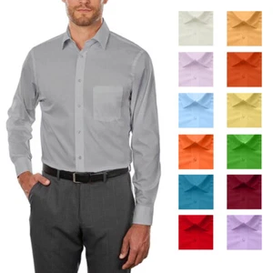Men's Berlioni Solid Button Up Spread Collar Work Long Sleeve Dress Shirt - Picture 1 of 206