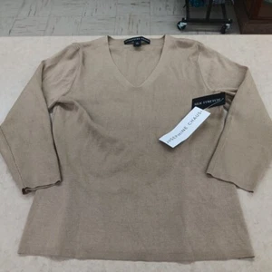 Josephine Chaus Beige Silk Blend V-Neck 3/4 Sleeve Sweater ~ Size L New With Tag - Picture 1 of 7
