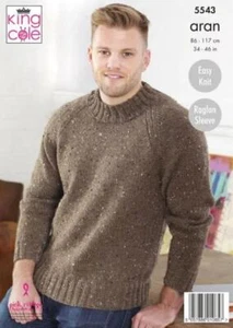 King Cole Aran Easy Knit Knitting Pattern Cardigan and Sweater 5543 - Picture 1 of 2