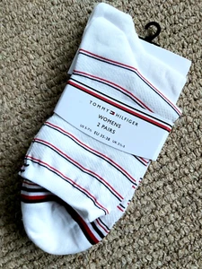 2 Pairs x TOMMY HILFIGER White Short Ankle TRAINER Sneeker SOCKS UK 2.5-5 35-38 - Picture 1 of 5