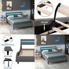 LED Bed Frame Platform Upholstered Low Profile Faux Leather Colorful Light Queen