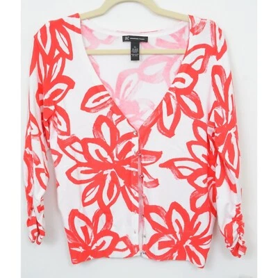 Cárdigan INC Rojo Artístico Rojo Flor Estrás Botones Blanco Para Mujer Talla XL Foto 1 de 4