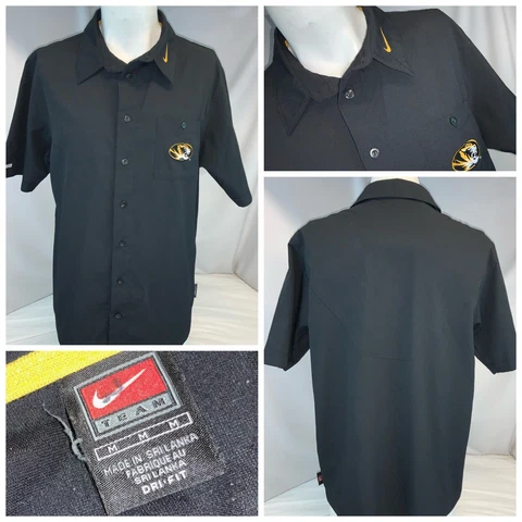 Mizzou Tigers Nike Dri-Fit Button Down Shirt M Black Poly Stitch Logos YGI C1-23 Cover