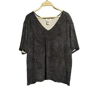 Vintage Talbots Blouse Women P2X Petite 2X Vneck Black White Pattern Workwear - Picture 1 of 10