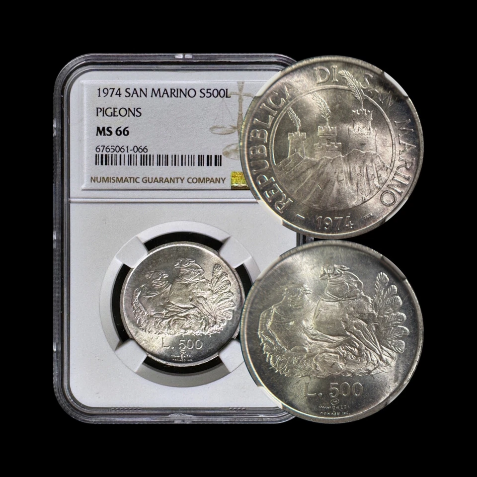 SAN MARINO. 1974, 500 Lire, Silver - NGC MS66 - Pigeons 066 - Image 1 of 4
