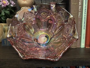 Vintage LE Smith rosa Quintec Karneval Glas Rüschen Schüssel 10" Durchmesser-V02 - Bild 1 von 8