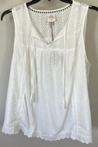 Knox Rose Eyelet Lace Rib Knit Tank Top-White- Women's Size XXL NEW $25 - Picture 1 of 3