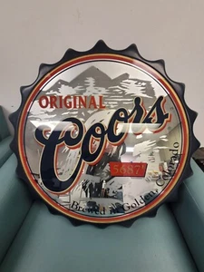 Vintage Original Coors 5687 Original Beer Sign Mirror Round Golden Colorado - Picture 1 of 5