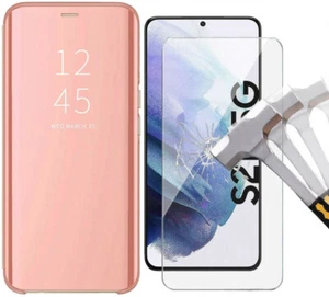 Coque Folio Rabat Miroir Rose + Verre Trempe Pour Samsung Galaxy S21 Plus 5G Li - Imagen 1 de 2