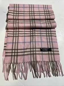 Burberry London Womens Cashmere Plaid Scarf Pink 64x 12 - Picture 1 of 7
