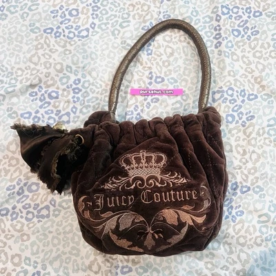 Cartera de Colección Marrón Juicy Couture Bolso de Mano Terciopelo Acolchado Y2K Foto 1 de 4