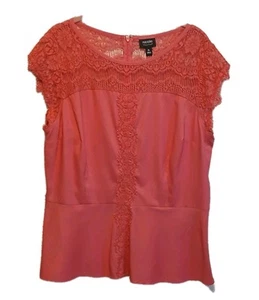 NEW NEVER WORN NICOLE DRESSY CORAL LACE TRIM BLOUSE SIZE XL - Picture 1 of 2