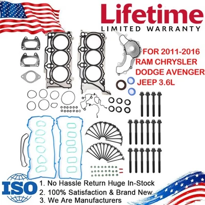 Head Gasket Set Bolts Fit Ram Chrysler Dodge Avenger Jeep wrangler VW 3.6L 11-16 Foto 1 de 4