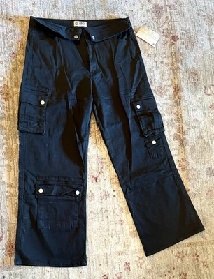 NEW!!! PTCL Black Cargo Pants Wide-leg Pockets Cotton Snaps Women Juniors XL NWT - Image 1 of 4