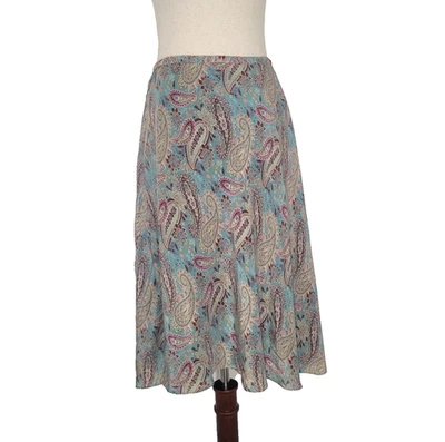 Falda Midi Sundance Estampado Paisley 100% Seda Talla 12 Azul Boho Hippie Retro Años 70 Foto 1 de 4