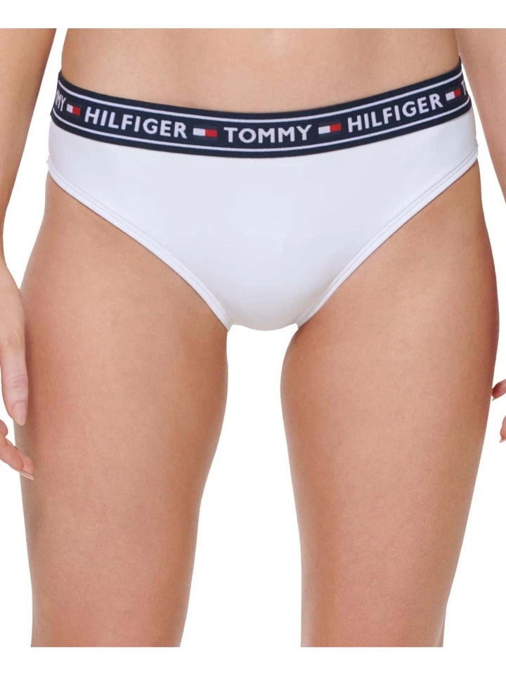 Tommy Hilfiger Womens Mid Rise Hipster Swim Bottom Size L White - Image 1 of 4