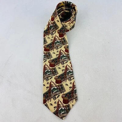 Artefactos de museo corbata de pesca con mosca 100 % seda corbata cesta caña carrete señuelos Foto 1 de 4