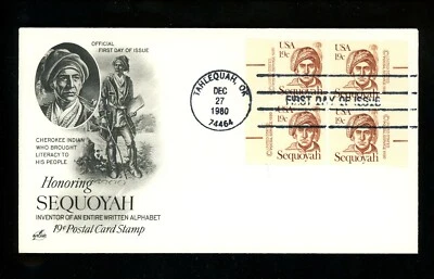 US FDC #1859 Artcraft 1980 OK Sequoyah Native American Indian Copyright M/S of 4 - Image 1 of 2
