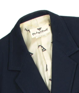 Men's 42 R Bespoke Navy Blue Double Breasted 100% Wool Patch Pocket Sport Coat - Picture 1 of 12