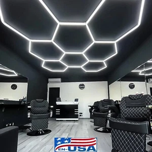 HEXAGONAL LED GARAGE LIGHTS BARBERSHOP HONEYCOMB SHOWROOM OFFICE 8 grids - Picture 1 of 2