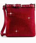 New Red Belted Rhinestone Covered Crossbody Purse