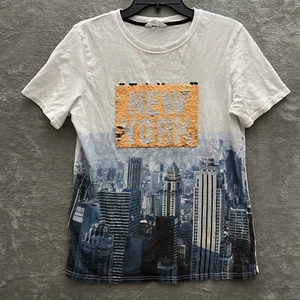 H & M T Shirt Top Youth 14+ Geometric Sequin Multicolor Short Sleeve Crew Neck - Picture 1 of 12