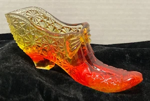 Fenton Amberina Glass Shoe Slipper Raised Daisy & Buttons Vintage - Picture 1 of 23